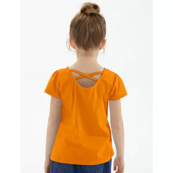 Noomelfish Girls Criss Cross Back TShirts Short Puff Sleeve Tee Tops 512 YearsOrange
