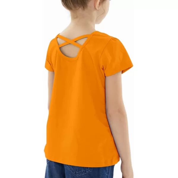 Noomelfish Girls Criss Cross Back TShirts Short Puff Sleeve Tee Tops 512 YearsOrange