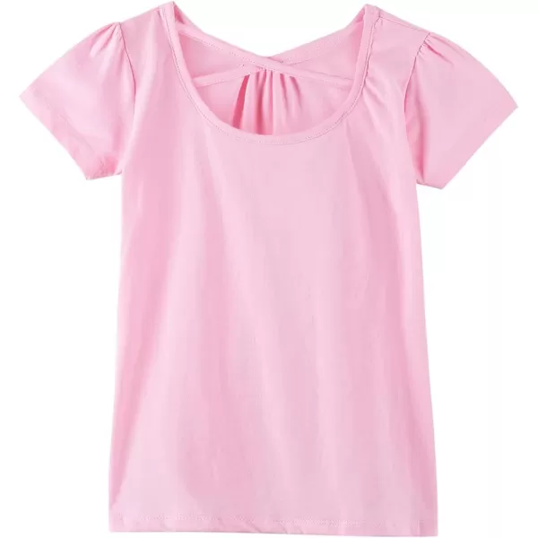 Noomelfish Girls Criss Cross Back TShirts Short Puff Sleeve Tee Tops 512 YearsPink