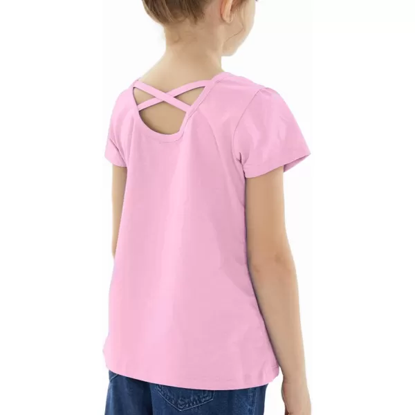 Noomelfish Girls Criss Cross Back TShirts Short Puff Sleeve Tee Tops 512 YearsPink