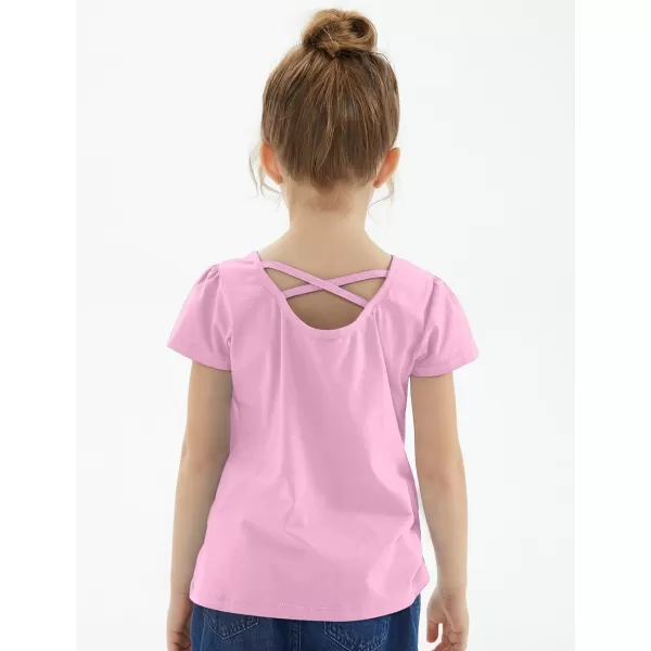 Noomelfish Girls Criss Cross Back TShirts Short Puff Sleeve Tee Tops 512 YearsPink