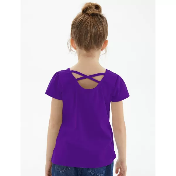 Noomelfish Girls Criss Cross Back TShirts Short Puff Sleeve Tee Tops 512 YearsPurple