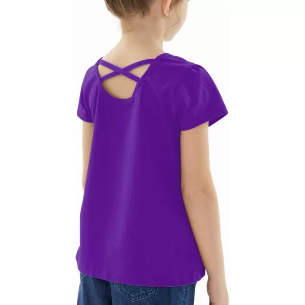 Noomelfish Girls Criss Cross Back TShirts Short Puff Sleeve Tee Tops 512 YearsPurple