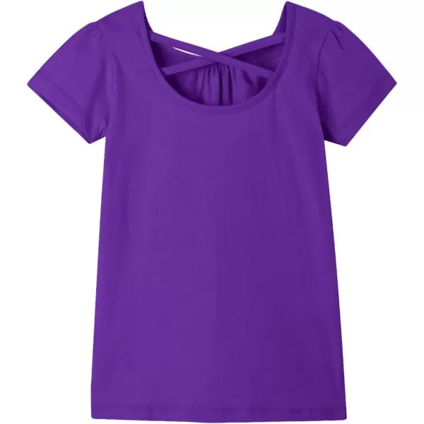Noomelfish Girls Criss Cross Back TShirts Short Puff Sleeve Tee Tops 512 YearsPurple
