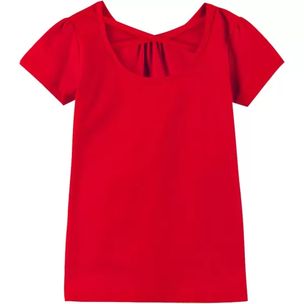 Noomelfish Girls Criss Cross Back TShirts Short Puff Sleeve Tee Tops 512 YearsRed