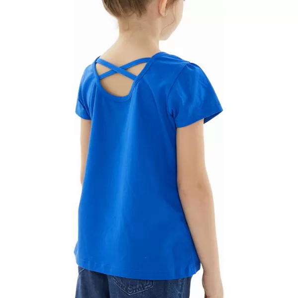 Noomelfish Girls Criss Cross Back TShirts Short Puff Sleeve Tee Tops 512 YearsRoyal Blue