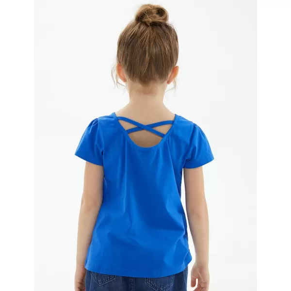 Noomelfish Girls Criss Cross Back TShirts Short Puff Sleeve Tee Tops 512 YearsRoyal Blue