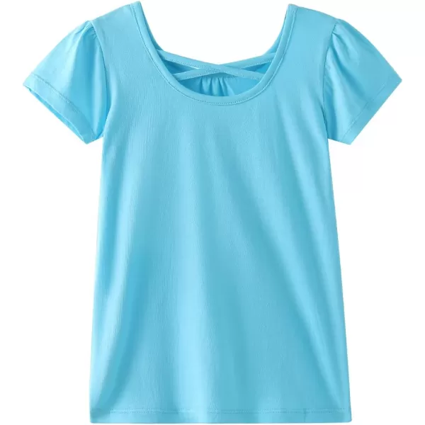Noomelfish Girls Criss Cross Back TShirts Short Puff Sleeve Tee Tops 512 YearsTurquoise