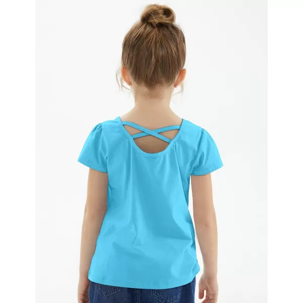 Noomelfish Girls Criss Cross Back TShirts Short Puff Sleeve Tee Tops 512 YearsTurquoise