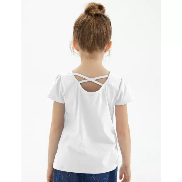 Noomelfish Girls Criss Cross Back TShirts Short Puff Sleeve Tee Tops 512 YearsWhite