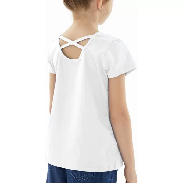Noomelfish Girls Criss Cross Back TShirts Short Puff Sleeve Tee Tops 512 YearsWhite