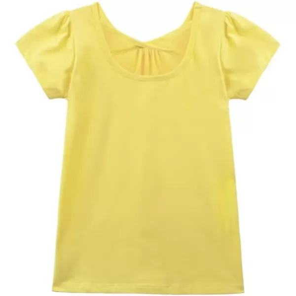 Noomelfish Girls Criss Cross Back TShirts Short Puff Sleeve Tee Tops 512 YearsYellow