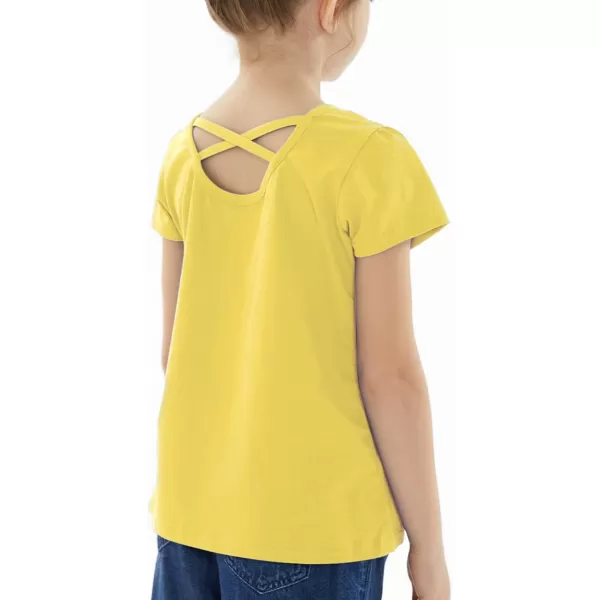 Noomelfish Girls Criss Cross Back TShirts Short Puff Sleeve Tee Tops 512 YearsYellow