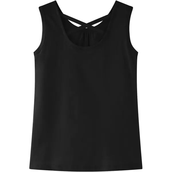 Noomelfish Girls Criss Cross Back Tank Tops Soft Jersey Cotton sleeveless shirts 312 YearsBlack