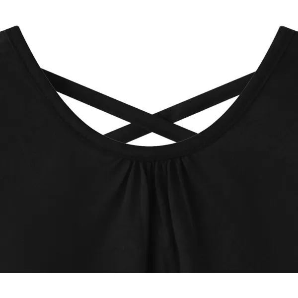 Noomelfish Girls Criss Cross Back Tank Tops Soft Jersey Cotton sleeveless shirts 312 YearsBlack