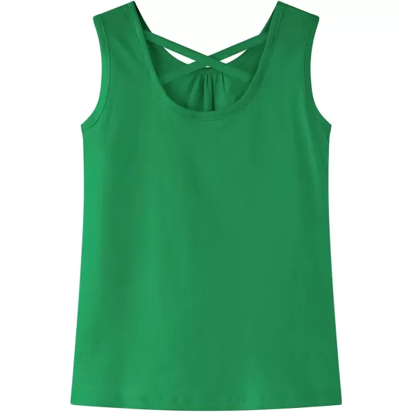 Noomelfish Girls Criss Cross Back Tank Tops Soft Jersey Cotton sleeveless shirts 312 YearsGreen