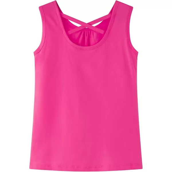 Noomelfish Girls Criss Cross Back Tank Tops Soft Jersey Cotton sleeveless shirts 312 YearsHot Pink
