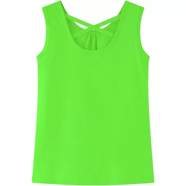 Noomelfish Girls Criss Cross Back Tank Tops Soft Jersey Cotton sleeveless shirts 312 YearsNeon Green