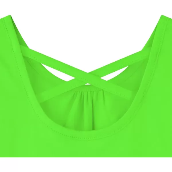 Noomelfish Girls Criss Cross Back Tank Tops Soft Jersey Cotton sleeveless shirts 312 YearsNeon Green