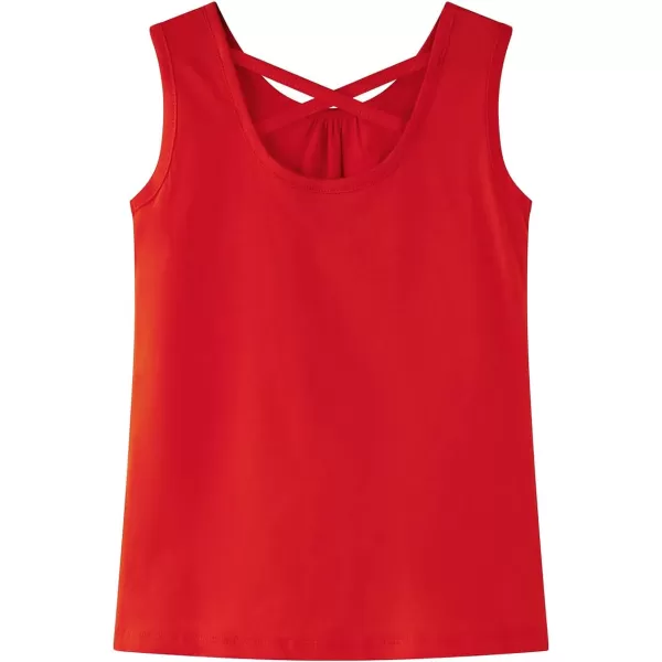 Noomelfish Girls Criss Cross Back Tank Tops Soft Jersey Cotton sleeveless shirts 312 YearsRed