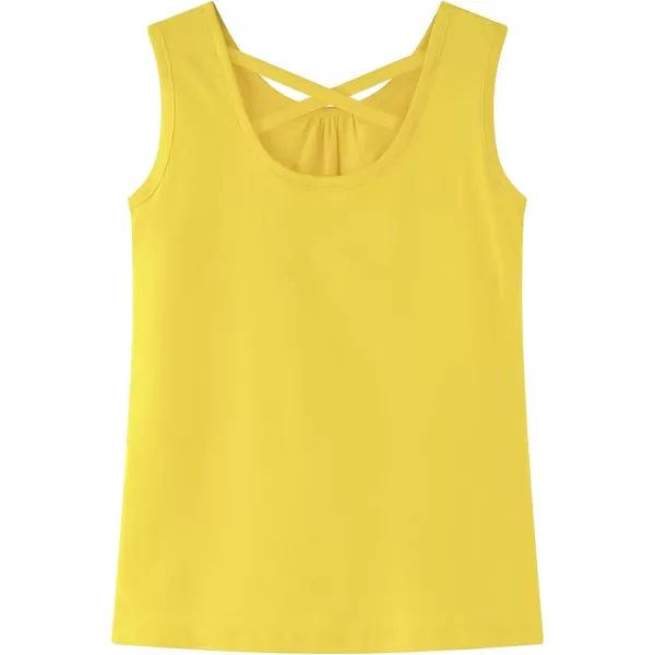 Noomelfish Girls Criss Cross Back Tank Tops Soft Jersey Cotton sleeveless shirts 312 YearsYellow