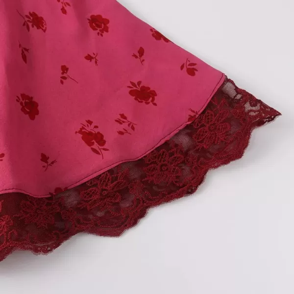 Noomelfish Girls Flutter Sleeve Floral Dress Lace Hem Casual Summer Dresses 412 YearsHot Pink