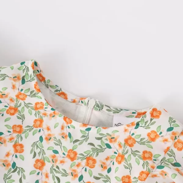 Noomelfish Girls Flutter Sleeve Floral Dress Lace Hem Casual Summer Dresses 412 YearsOrange