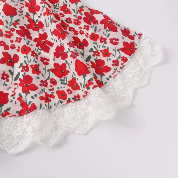 Noomelfish Girls Flutter Sleeve Floral Dress Lace Hem Casual Summer Dresses Red Size 78 Years