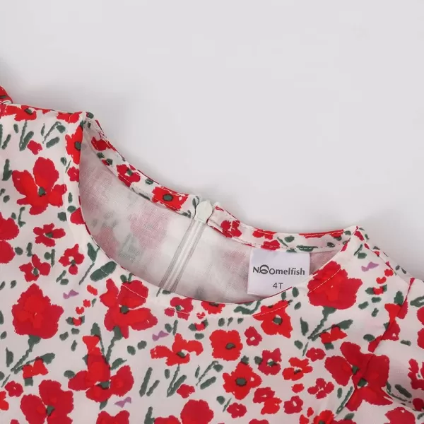Noomelfish Girls Flutter Sleeve Floral Dress Lace Hem Casual Summer Dresses Red Size 78 Years