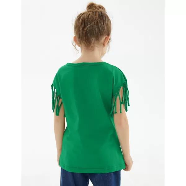 Noomelfish Girls Fringe Sleeve TShirts Tassel Casual Summer Tee Tops 512 YearsGreen