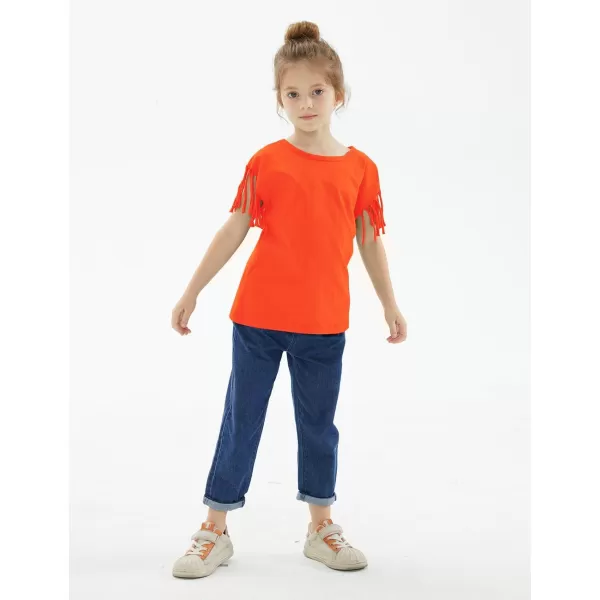Noomelfish Girls Fringe Sleeve TShirts Tassel Casual Summer Tee Tops 512 YearsOrange