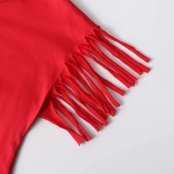 Noomelfish Girls Fringe Sleeve TShirts Tassel Casual Summer Tee Tops 512 YearsRed