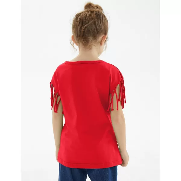 Noomelfish Girls Fringe Sleeve TShirts Tassel Casual Summer Tee Tops 512 YearsRed
