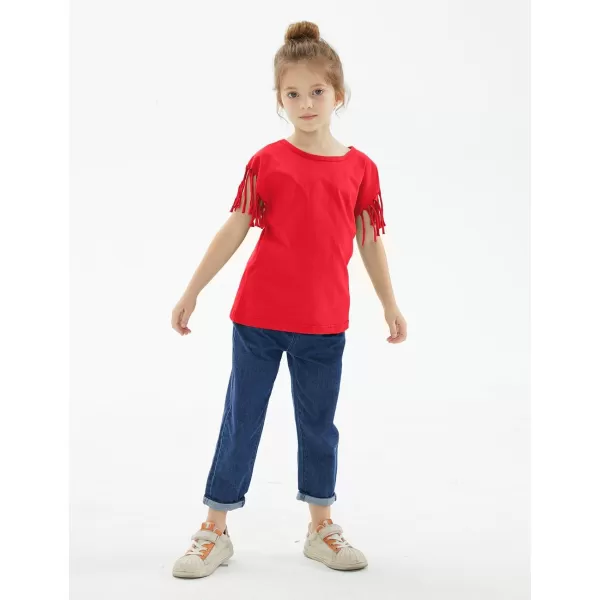 Noomelfish Girls Fringe Sleeve TShirts Tassel Casual Summer Tee Tops 512 YearsRed