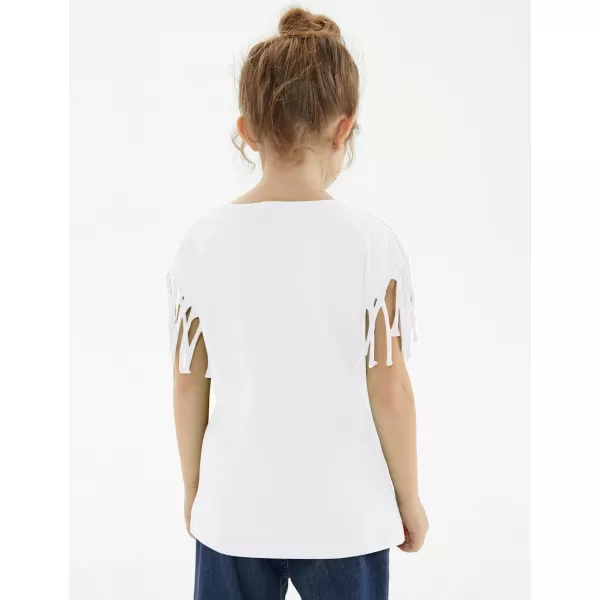 Noomelfish Girls Fringe Sleeve TShirts Tassel Casual Summer Tee Tops 512 YearsWhite