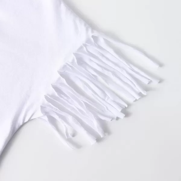 Noomelfish Girls Fringe Sleeve TShirts Tassel Casual Summer Tee Tops 512 YearsWhite