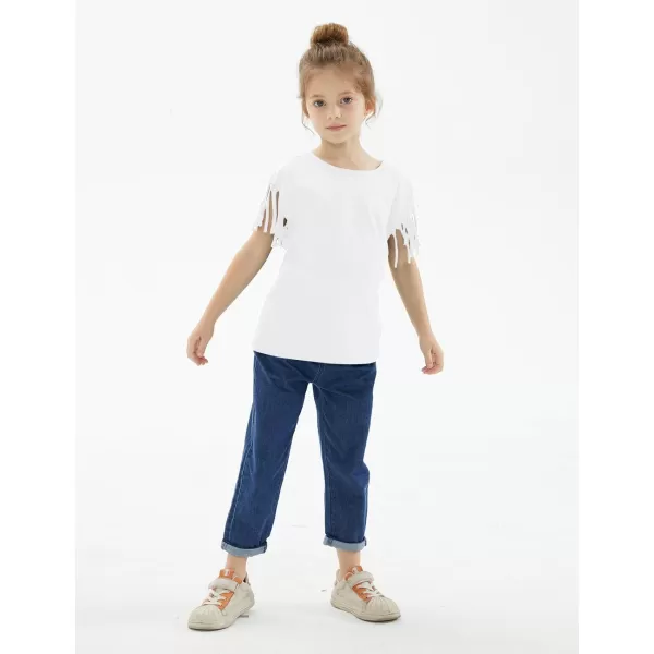 Noomelfish Girls Fringe Sleeve TShirts Tassel Casual Summer Tee Tops 512 YearsWhite