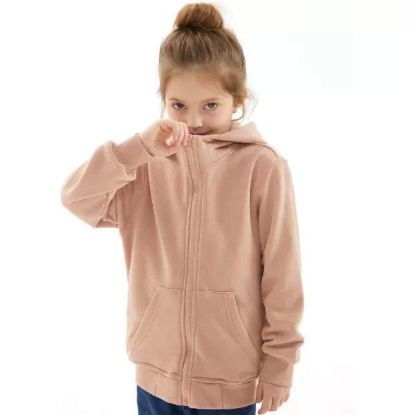 Noomelfish Girls Full Zip Up Hoodies Mock Neck Midweight Fleece Hooded Sweatshirt Jacket 512 YearsPink Nude