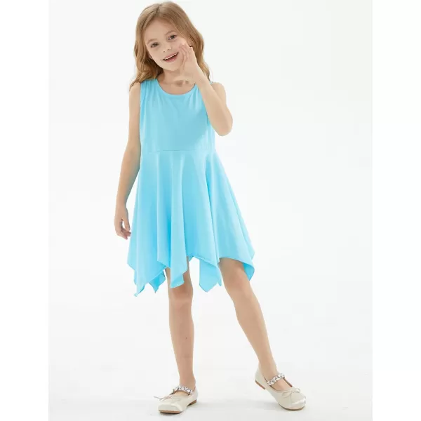 Noomelfish Girls Handkerchief Hem Twirl Dress Summer Cotton Sleeveless Skater Sundress 312 YearsBlue