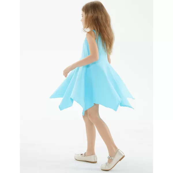Noomelfish Girls Handkerchief Hem Twirl Dress Summer Cotton Sleeveless Skater Sundress 312 YearsBlue