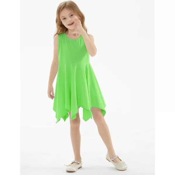 Noomelfish Girls Handkerchief Hem Twirl Dress Summer Cotton Sleeveless Skater Sundress 312 YearsGreen