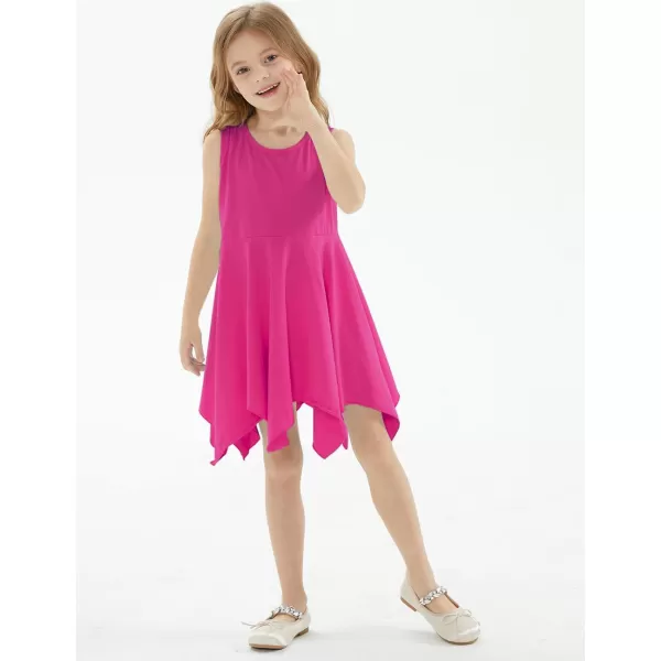 Noomelfish Girls Handkerchief Hem Twirl Dress Summer Cotton Sleeveless Skater Sundress 312 YearsHot Pink