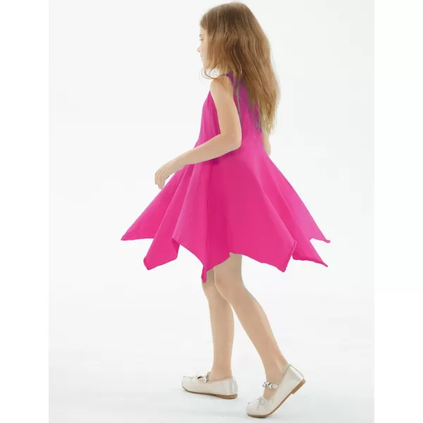 Noomelfish Girls Handkerchief Hem Twirl Dress Summer Cotton Sleeveless Skater Sundress 312 YearsHot Pink