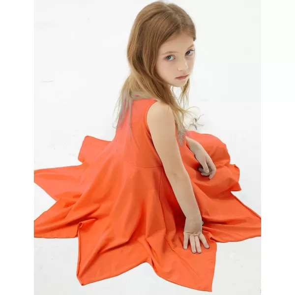 Noomelfish Girls Handkerchief Hem Twirl Dress Summer Cotton Sleeveless Skater Sundress 312 YearsOrange
