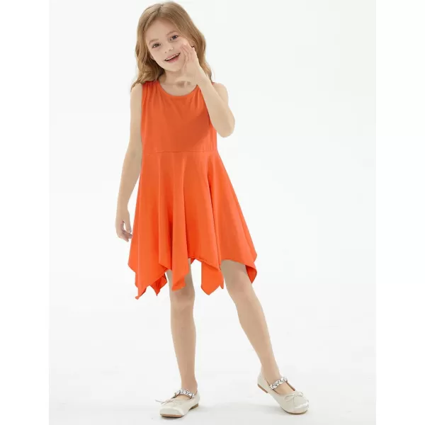 Noomelfish Girls Handkerchief Hem Twirl Dress Summer Cotton Sleeveless Skater Sundress 312 YearsOrange