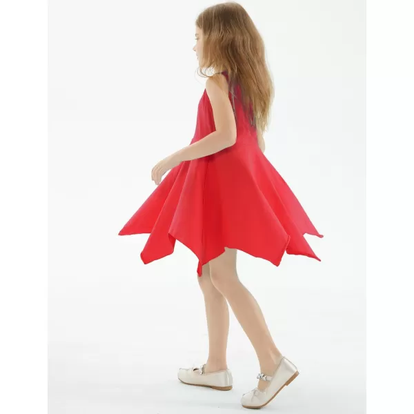 Noomelfish Girls Handkerchief Hem Twirl Dress Summer Cotton Sleeveless Skater Sundress 312 YearsRed