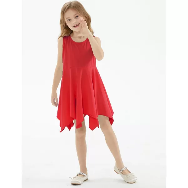 Noomelfish Girls Handkerchief Hem Twirl Dress Summer Cotton Sleeveless Skater Sundress 312 YearsRed