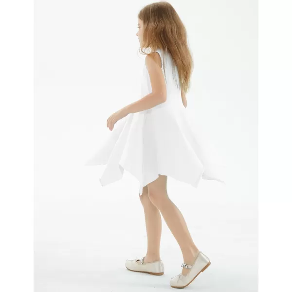 Noomelfish Girls Handkerchief Hem Twirl Dress Summer Cotton Sleeveless Skater Sundress 312 YearsWhite