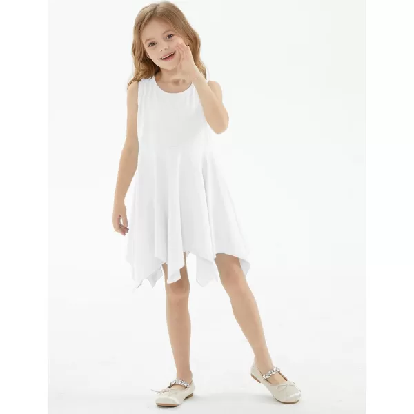 Noomelfish Girls Handkerchief Hem Twirl Dress Summer Cotton Sleeveless Skater Sundress 312 YearsWhite