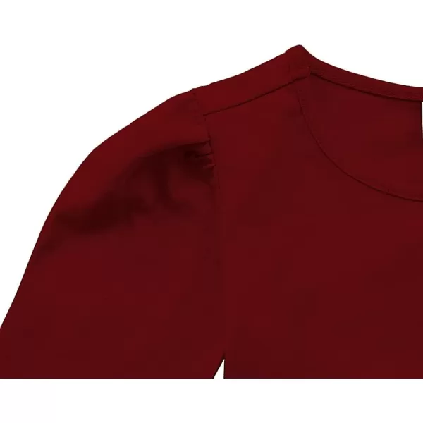 Noomelfish Girls Long Puff Sleeve Swing Dress Casual Cotton Twirly Skater Dresses with Pockets 212 YearsBurgundy